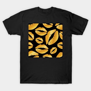 Golden lips on black T-Shirt